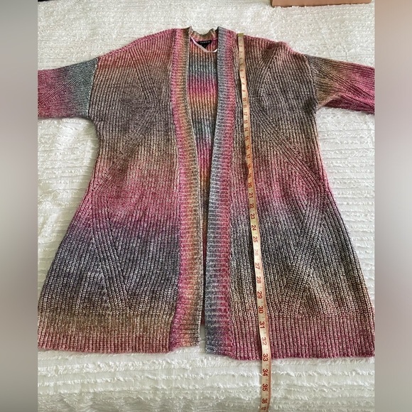 Torrid Pink Mulitcolor Ombre Rainbow Cardigan Chunky Open Sweater 0 Large 12 - Picture 7 of 9